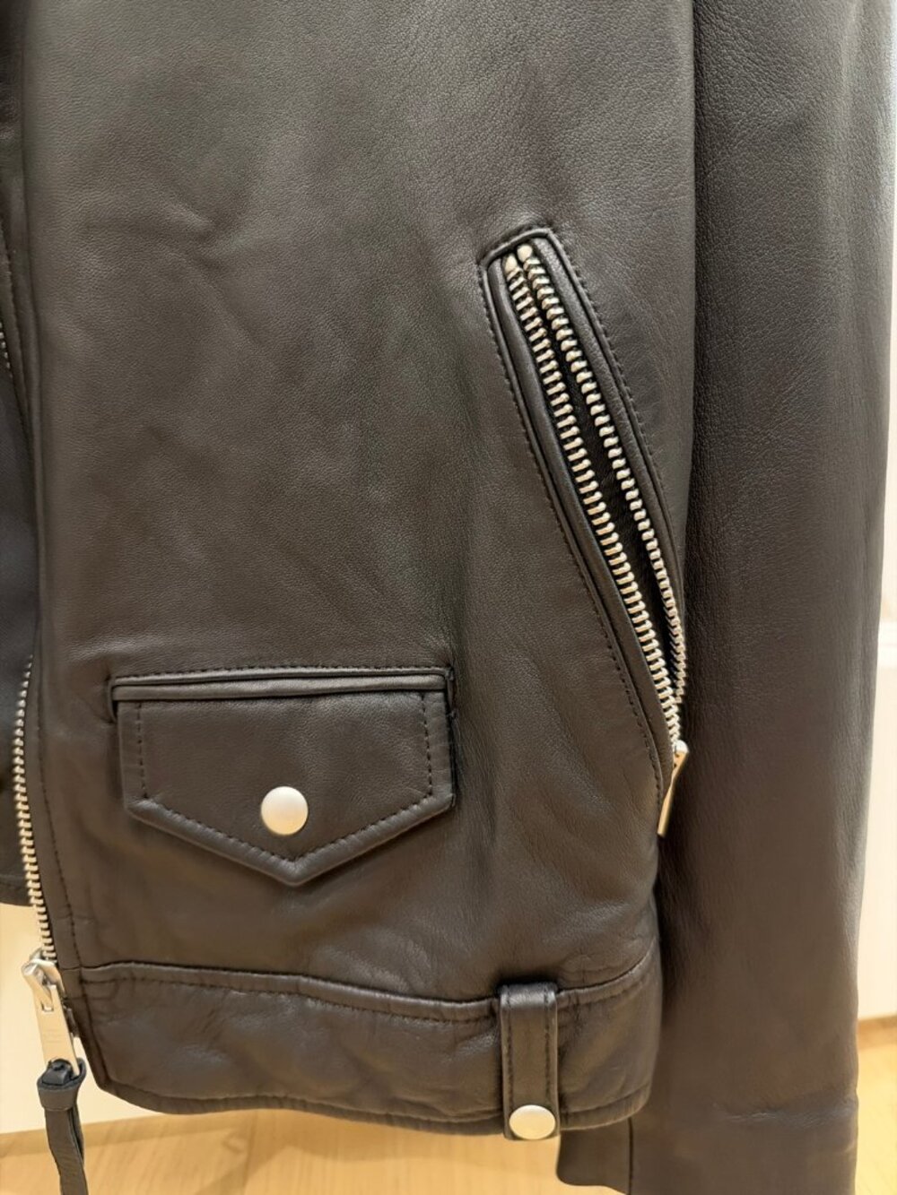 AllSaints Milo Biker Leather Jacket Men's L Black - Picture 2 of 8